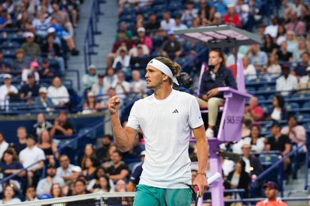 National Bank Open 2025 - Day 6 TORONTO, CANADA - JULY 31: Alexander Zverev of Germany celebrates after a point against Matteo Arnaldi of Italy on day six of the 2025 National Bank Open at Sobeys Stadium in Toronto, Ontario, Canada on July 31, 2025. Mert Alper Dervis Anadolu Ontario Canada. Editorial use only. Please get in touch for any other usage.  Copyright: x2025xAnadoluxMertxAlperxDervisx