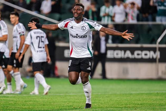 Legia Warszawa Vs FC Banik Ostrava in Warsaw, Poland - 31 July 2025 Jean-Pierre Nsame of Legia celebrates a goal during the 2nd round qualifying UEFA Europa League match between Legia Warszawa and FC Banik Ostrava at Marshal Jozef Pilsudski Legia Warsaw Municipal Stadium. Final score; Legia Warszawa 2:1 FC Banik Ostrava. Warsaw Poland Copyright: xMikolajxBarbanellx xSOPAxImagesx MBarbanell_LEGvBAN_31072025_38