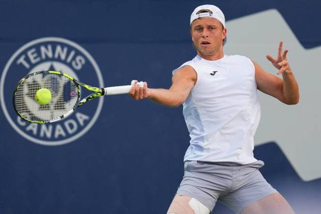 ATP, Tennis Herren Masters 1000 National Bank Open Toronto Presented by Rogers 2025 - Day 6 Alexandre Muller of France plays a forehand against Holger Rune of Denmark during the Men s Singles third round match on day 6 of the ATP Masters 1000 National Bank Open at Sobeys Stadium. on July 31, 2025 in Toronto, Canada. (Photo by Leonardo Ramirez Eyepix Group) Copyright: xLeonardoxRamirezx xEyepixxGroupx LR-31072025-07219