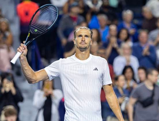 (250801) -- TORONTO, Aug. 1, 2025 -- Alexander Zverev of Germany celebrates victory after the third round of the men s singles match between Alexander Zverev of Germany and Matteo Arnaldi of Italy at the 2025 National Bank Open tennis tournament in Toronto, Canada, July 31, 2025. (Photo by Xinhua) (SP)CANADA-TORONTO-TENNIS-NATIONAL BANK OPEN-MEN S SINGLES ZouxZheng 
