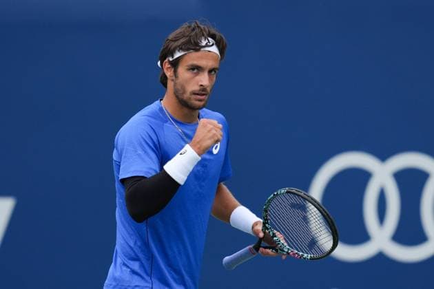 ATP, Tennis Herren Masters 1000 National Bank Open Toronto Presented by Rogers 2025 - Day 6 Lorenzo Musetti of Italy celebrates a point against Alex Michelsen of the United States during the Men s Singles third round match on day 6 of the ATP Masters 1000 National Bank Open at Sobeys Stadium. on July 31, 2025 in Toronto, Canada. Toronto Ontario Canada Copyright: xLeonardoxRamirezx