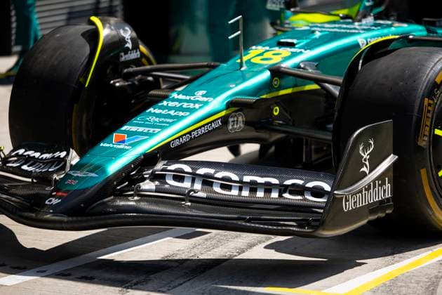 F1 - HUNGARIAN GRAND PRIX 2025 Front Wing, Aston Martin F1 Team AMR25, mechanical detail during the 2025 Formula 1 Lenovo Hungarian Grand Prix, 14th round of the 2025 FIA Formula One World Championship, WM, Weltmeisterschaft from August 1 to 3, 2025 on the Hungaroring, in Mogyorod, Hungary - MogyorodHungary  Copyright: xJulienxDelfossex