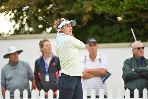 1st August 2025; Royal Porthcawl Golf Club, Porthcawl, Wales; AIG Womens Open Golf, Round 2; Nastasia Nadaud teeing off on the 1st hole  AledxHopkins