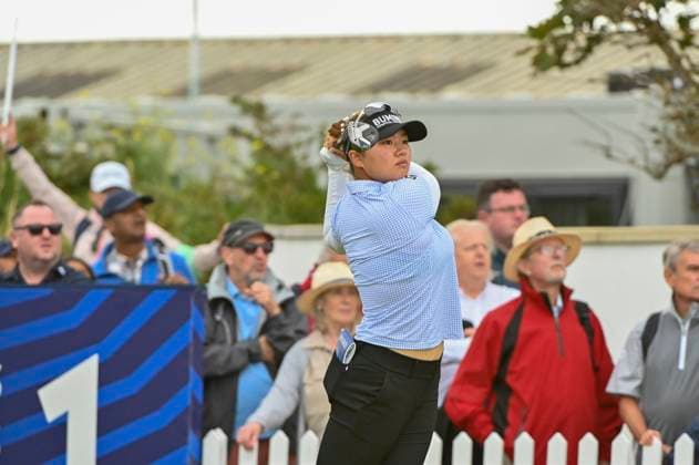 1st August 2025; Royal Porthcawl Golf Club, Porthcawl, Wales; AIG Womens Open Golf, Round 2; Soo Bin Joo teeing off on the 1st hole  AledxHopkins