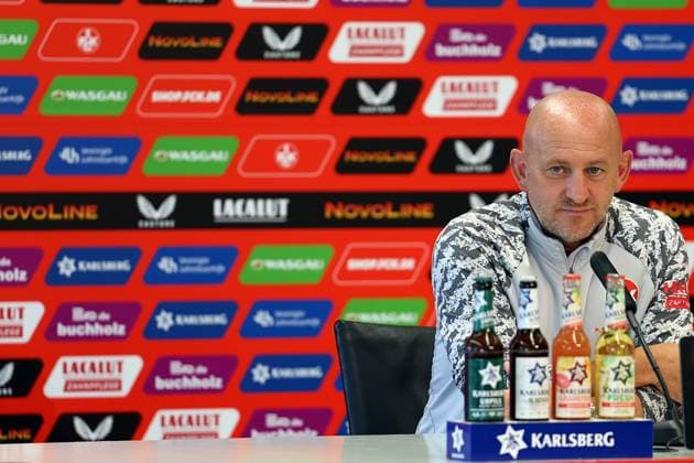 01 08 2025, xrekx, Soccer 2 Bundesliga, 1 FC Kaiserslautern Press Conference v l Torsten Lieberknecht Coach 1 FC Kaiserslautern DFL DFB REGULATIONS PROHIBIT ANY USE OF PHOTOGRAPHS as IMAGE SEQUENCES and or QUASI VIDEO Kaiserslautern