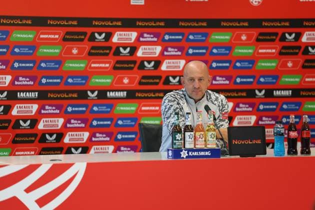 01 08 2025, xrekx, Soccer 2 Bundesliga, 1 FC Kaiserslautern Press Conference v l Torsten Lieberknecht Coach 1 FC Kaiserslautern DFL DFB REGULATIONS PROHIBIT ANY USE OF PHOTOGRAPHS as IMAGE SEQUENCES and or QUASI VIDEO Kaiserslautern