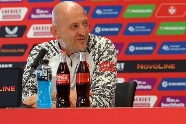 01 08 2025, xrekx, Soccer 2 Bundesliga, 1 FC Kaiserslautern Press Conference v l Torsten Lieberknecht Coach 1 FC Kaiserslautern DFL DFB REGULATIONS PROHIBIT ANY USE OF PHOTOGRAPHS as IMAGE SEQUENCES and or QUASI VIDEO Kaiserslautern