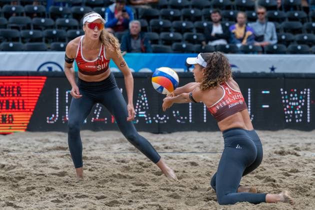 European Championship Beach Volleyball Düsseldorf, 01 08 2025 Zoe Verge Depre SUI , Anouk Verge Depre SUI European Championship Beach Volleyball Düsseldorf on 01 08 2025 Copyright: xBEAUTIFULxSPORTS PeterxWeberx