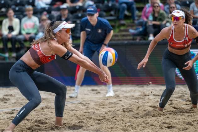 European Championship Beach Volleyball Düsseldorf, 01 08 2025 Anouk Verge Depre SUI , Zoe Verge Depre SUI European Championship Beach Volleyball Düsseldorf on 01 08 2025 Copyright: xBEAUTIFULxSPORTS PeterxWeberx