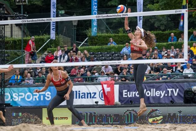 European Championship Beach Volleyball Düsseldorf, 01 08 2025 Zoe Verge Depre SUI , Anouk Verge Depre SUI European Championship Beach Volleyball Düsseldorf on 01 08 2025 Copyright: xBEAUTIFULxSPORTS PeterxWeberx