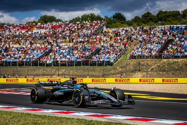 F1 HUNGARIAN GRAND PRIX FREE PRACTICE George Russell of Great Britain and Mercedes AMG Petronas F1 Team during friday s free practice ahead of the F1 Grand Prix of Hungary at Hungaroring Circuit on August 01, 2025, in Budapest, Hungary. Copyright: xx 080A3554
