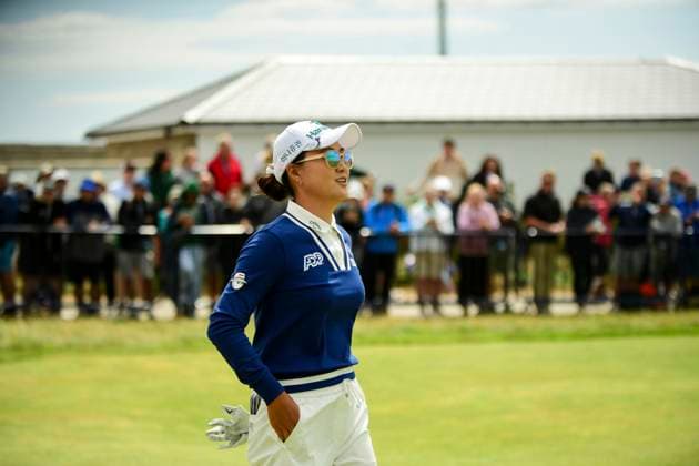 1st August 2025; Royal Porthcawl Golf Club, Porthcawl, Wales; AIG Womens Open Golf, Round 2; Minjee Lee walking off the first tee box  AledxHopkins