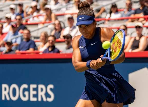 August 1, 2025, Montreal, Pq, Canada: Naomi Osaka of Japan hits a return to Jelena Ostapenko of Latvia during third round tennis action at the National Bank Open in Montreal, Friday, Aug. 1, 2025. Canada News - August 1, 2025  - ZUMAc35_ 20250801_zaf_c35_031 Copyright: xChristinnexMuschix