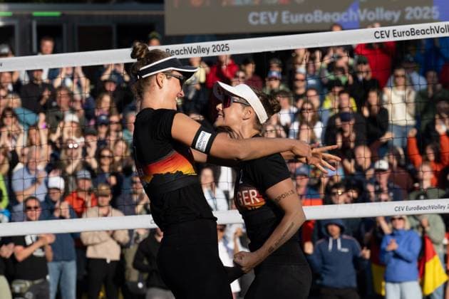European Championship Beach Volleyball Düsseldorf, 01 08 2025 Svenja Mueller GER , Cinja Tillmann GER European Championship Beach Volleyball Düsseldorf on 01 08 2025 Copyright: xBEAUTIFULxSPORTS PeterxWeberx