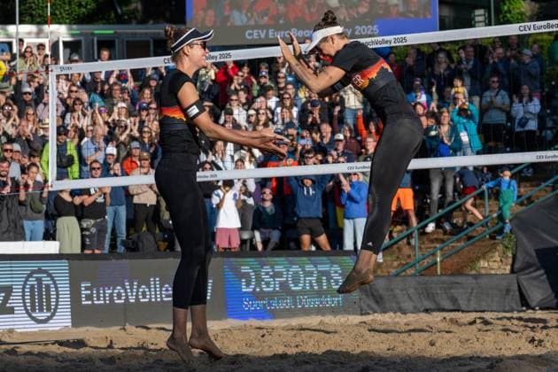 European Championship Beach Volleyball Düsseldorf, 01 08 2025 Svenja Mueller GER , Cinja Tillmann GER European Championship Beach Volleyball Düsseldorf on 01 08 2025 Copyright: xBEAUTIFULxSPORTS PeterxWeberx
