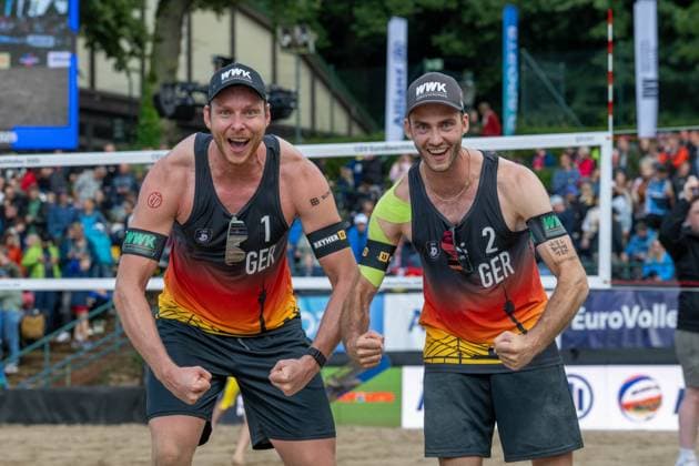 European Championship Beach Volleyball Düsseldorf, 01 08 2025 Nils Ehlers GER , Clemens Wickler GER European Championship Beach Volleyball Düsseldorf on 01 08 2025 Copyright: xBEAUTIFULxSPORTS PeterxWeberx