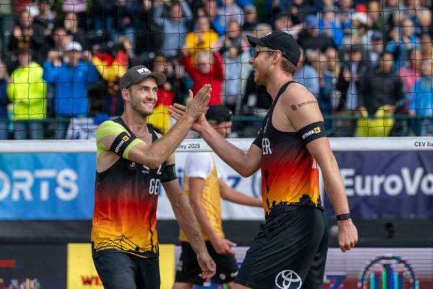 European Championship Beach Volleyball Düsseldorf, 01 08 2025 Clemens Wickler GER , Nils Ehlers GER European Championship Beach Volleyball Düsseldorf on 01 08 2025 Copyright: xBEAUTIFULxSPORTS PeterxWeberx