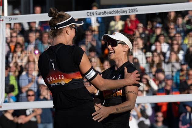 European Championship Beach Volleyball Düsseldorf, 01 08 2025 Svenja Mueller GER , Cinja Tillmann GER European Championship Beach Volleyball Düsseldorf on 01 08 2025 Copyright: xBEAUTIFULxSPORTS PeterxWeberx