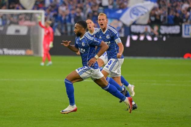 01 08 2025, Football, 2 Bundesliga, Season 2025 2026, Matchday 1, FC Schalke 04 Hertha BSC, Moussa Sylla FC Schalke 04 celebrates the goal for 1 0, xRHR PHOTO YYx Copyright: KROEGER RHR-FOTOx RHR-FOTO YY
