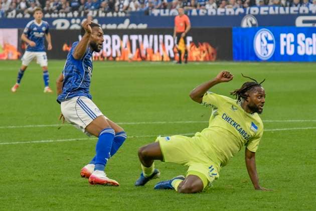 Moussa Sylla Schalke 9 scores the goal for 1 0 01 08 2025 Soccer FC Schalke 04 vs Hertha BSC, Veltins Arena, Gelsenkirchen, DFB DFL REGULATIONS PROHIBIT ANY USE OF PHOTOGRAPHS AS IMAGE SEQUENCES AND OR QUASI VIDEO NRW Germany Copyright: xpepphotox xHorstxMauelshagenx pep00321, pep_20250801_hm_97800