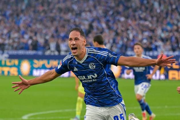 01 08 2025, Football, 2 Bundesliga, Season 2025 2026, Matchday 1, FC Schalke 04 Hertha BSC, Nikola Katic FC Schalke 04 celebrates the goal for 2 0, xRHR PHOTO YYx Copyright: KROEGER RHR-FOTOx RHR-FOTO YY