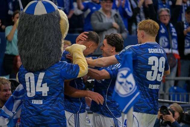 01 08 2025, Football, 2 Bundesliga, Season 2025 2026, Matchday 1, FC Schalke 04 Hertha BSC, Nikola Katic FC Schalke 04 celebrates the goal for 2 0, xRHR PHOTO YYx Copyright: KROEGER RHR-FOTOx RHR-FOTO YY