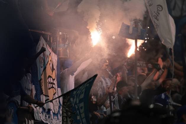 Fans of FC Schalke 04 at the match of the 2 Bundesliga season 2025 26 FC Schalke 04 Hertha BSC Copyright Thomas Pakusch