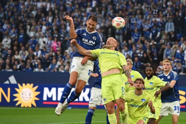 Nikola KATIC GE scores the or to 2 0 with a header, Football 2 Bundesliga, Matchday 1, FC Schalke 04 GE Hertha BSC Berlin B on 01 08 2025 in Gelsenkirchen Germany DFL regulations prohibit any use of photographs as image sequences and or quasi video Â