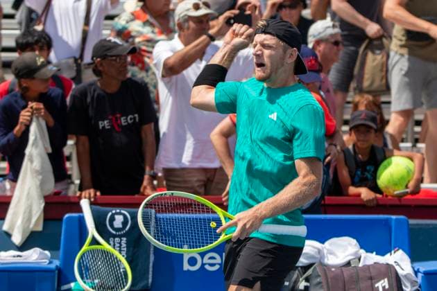 Spaniard Alejandro Davidovich celebrates after defeating Czech Jakub Mensik during a match at the ATP, Tennis Herren 1000 tournament in Toronto, Canada, 01 August 2025. Davidovich defeats Czech Mensik and reaches the round of 16 at the ATP 1000 in Toronto !ACHTUNG: NUR REDAKTIONELLE NUTZUNG!  Copyright: xJulioxCesarxRivasx USA4199 0828404599st