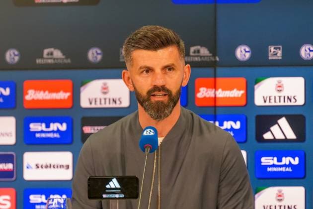 Germany Soccer 2 Bundesliga 2025 26, 1 Matchday FC Schalke 04 vs Hertha BSC VELTINS Arena Gelsenkirchen Miron Muslic Coach, Schalke 04 Press Conference Copyright: xJOERANxSTEINSIEKx