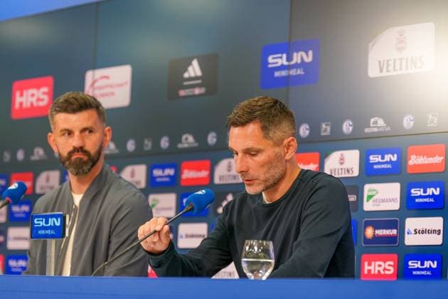 Germany Soccer 2 Bundesliga 2025 26, 1 Matchday FC Schalke 04 vs Hertha BSC VELTINS Arena Gelsenkirchen Stefan Leitl Coach, Hertha BSC with Miron Muslic Coach, Schalke 04 Press Conference Copyright: xJOERANxSTEINSIEKx