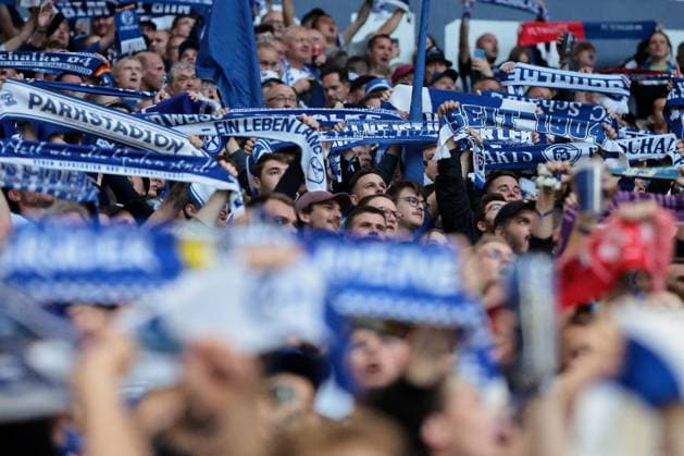 Fans of FC Schalke 04 at the match of the 2 Bundesliga season 2025 26 FC Schalke 04 Hertha BSC Copyright Thomas Pakusch