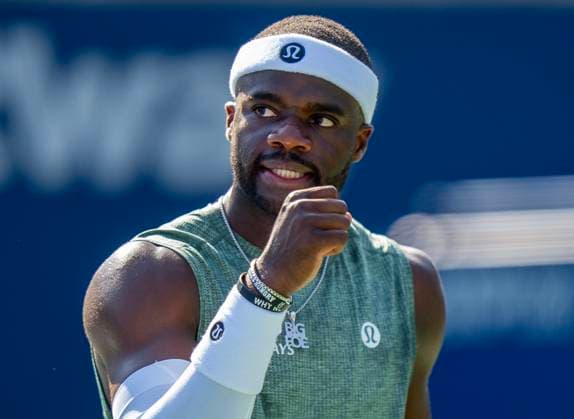 August 1, 2025, Toronto, On, Canada: Frances Tiafoe of the USA celebrates winning a game against Aleksandar Vukic of Australia during their match at the National Bank Open in Toronto on Friday August 1, 2025. Canada News - August 1, 2025  - ZUMAc35_ 20250801_zaf_c35_094 Copyright: xFrankxGunnx
