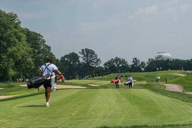 August 1, 2025, West Lafayette, Indiana, USA: CHARLIE WOODS walks from the 17th tee on the final day of the PGA, Golf Herren Junior Championships on August 1, 2025, at the Birck Boilermaker Golf Complex in West Lafayette, Ind. West Lafayette USA - ZUMAw145 20250801_zsp_w145_013 Copyright: xDavidxWegielx