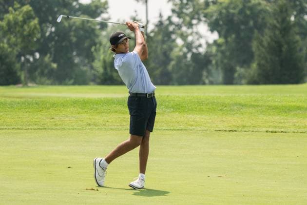 August 1, 2025, West Lafayette, Indiana, USA: CHARLIE WOODS hits a shot from the fairway on the final day of the PGA, Golf Herren Junior Championships on August 1, 2025, at the Birck Boilermaker Golf Complex in West Lafayette, Ind. West Lafayette USA - ZUMAw145 20250801_zsp_w145_016 Copyright: xDavidxWegielx