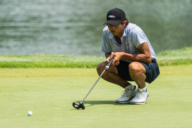 August 1, 2025, West Lafayette, Indiana, USA: CHARLIE WOODS lines up his putt on the final day of the PGA, Golf Herren Junior Championships on August 1, 2025, at the Birck Boilermaker Golf Complex in West Lafayette, Ind. West Lafayette USA - ZUMAw145 20250801_zsp_w145_025 Copyright: xDavidxWegielx