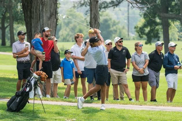 August 1, 2025, West Lafayette, Indiana, USA: CHARLIE WOODS hits a shot towards the green on the final day of the PGA, Golf Herren Junior Championships on August 1, 2025, at the Birck Boilermaker Golf Complex in West Lafayette, Ind. West Lafayette USA - ZUMAw145 20250801_zsp_w145_030 Copyright: xDavidxWegielx