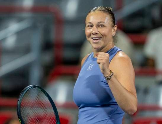 August 1, 2025, Montreal, Pq, Canada: Amanda Anisimova of the United States reacts during her game against Emma Raducanu of the United Kingdom during third round tennis action at the National Bank Open in Montreal, Friday, Aug. 1, 2025. Canada News - August 1, 2025  - ZUMAc35_ 20250801_zaf_c35_176 Copyright: xChristinnexMuschix