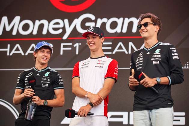 F1 - HUNGARIAN GRAND PRIX 2025 KIMI ANTONELLI Andrea (ita), Mercedes AMG F1 Team W16, portrait BEARMAN Ollie Oliver (gbr), Haas F1 Team VF-25, portrait RUSSELL George (gbr), Mercedes AMG F1 Team W16, portrait during the 2025 Formula 1 Lenovo Hungarian Grand Prix, 14th round of the 2025 FIA Formula One World Championship, WM, Weltmeisterschaft from August 1 to 3, 2025 on the Hungaroring, in Mogyorod, Hungary - MogyorodHungary  Copyright: xXavixBonillax
