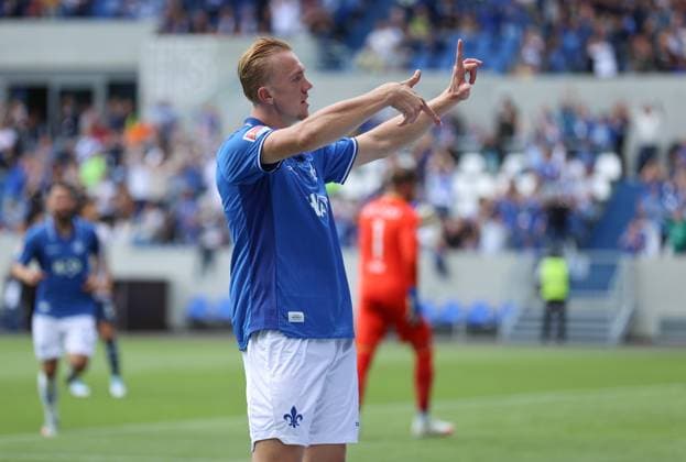 02 08 2025, xdcx, Soccer 2 Bundesliga, SV Darmstadt 98 VfL Bochum, emonline, emspor, despor, v l , Goal celebration, celebrate the goal DFL DFB REGULATIONS PROHIBIT ANY USE OF PHOTOGRAPHS AS IMAGE SEQUENCES AND OR QUASI VIDEO Copyright: HMBxMedia Claus