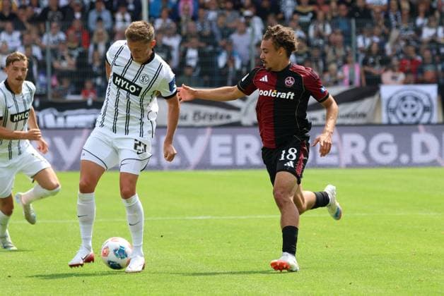 02 08 2025, Football, Men, 2 Bundesliga, Season 2025 2026, SV 07 Elversberg 1 FC Nürnberg, Carlo Sickinger SV 07 Elversberg , Rafael Lubach 1 FC Nürnberg Elversberg Ursapharm Arena an der Kaiserlinde Saarland Germany DEU Copyright: xSebastianxBachx