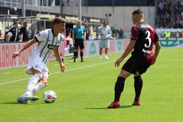 02 08 2025, Football, Men, 2 Bundesliga, Season 2025 2026, SV 07 Elversberg 1 FC Nürnberg, Lukas Petkov SV 07 Elversberg , Danilo Soares 1 FC Nürnberg Elversberg Ursapharm Arena an der Kaiserlinde Saarland Germany DEU Copyright: xSebastianxBachx