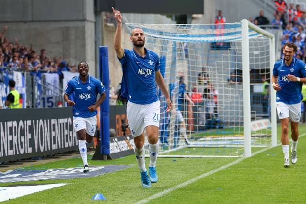 2025 08 02 xJFAx 2 Bundesliga Season 2025 26 1 Matchday SV Darmstadt 98 VFL Bochum v l , Aleksander Vukovic SV Darmstadt 98 Torjubel, Goal celebration, celebrate the goal zum 4 1, mit Ronaldo s Jubel DFL DFB REGULATIONS PROHIBIT ANY USE OF PHOTOGRAPHS as IMAGE SEQUENCES and or QUASI VIDEO Copyright: JoaquimxFerreira