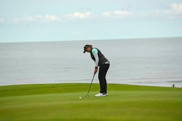 2nd August 2025; Royal Porthcawl Golf Club, Porthcawl, Wales; AIG Womens Open Golf, Round 3; Ashleigh Buhai putting on the 2nd green  AledxHopkins