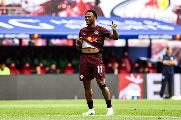 Lois Openda RB Leipzig,11 1 Soccer Bundesliga Season 2025 2026 Test match RasenBallsport Leipzig vs Atalanta Bergamo at the Red Bull Arena in Leipzig Freisteller,action,soccer,man,men,Germany,02 08 2025