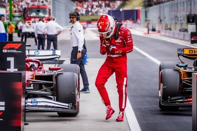 F1 HUNGARIAN GRAND PRIX QUALIFYING Charles Leclerc of Monaco and Scuderia Ferrari celebrates after saturday s qualifying ahead of the F1 Grand Prix of Hungary at Hungaroring Circuit on August 02, 2025, in Budapest, Hungary. Copyright: xx 080A9468