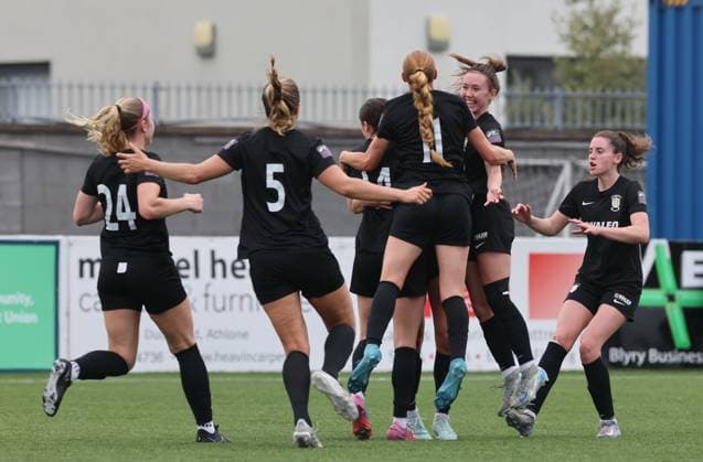 UEFA Women s Champions League First Qualifying Round Final, Athlone Town Stadium, Athlone 2 8 2025 Athlone Town vs ZNK Agram Athlone players celebrate after scoring their first goal Athlone players celebrate after scoring their first goal 2 8 2025  Copyright: x INPHO LorrainexOSullivanx 1Q0A1067