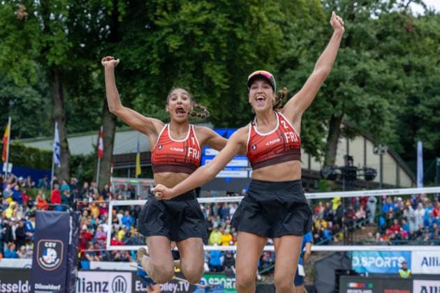 European Championship Beach Volleyball Düsseldorf, 02 08 2025 Clémence Vieira FRA , Aline Chamreau FRA European Championship Beach Volleyball Düsseldorf on 02 08 2025 Copyright: xBEAUTIFULxSPORTS PeterxWeberx