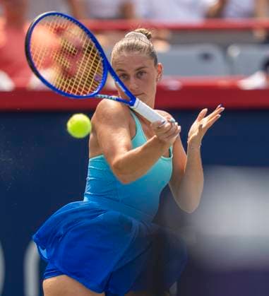 August 2, 2025, Montreal, Pq, Canada: Marta Kostyuk of Ukraine hits a return to McCartney Kessler of the United States during round of 16 tennis action at the National Bank Open in Montreal, Saturday, Aug. 2, 2025. Canada News - August 2, 2025  - ZUMAc35_ 20250802_zaf_c35_015 Copyright: xChristinnexMuschix