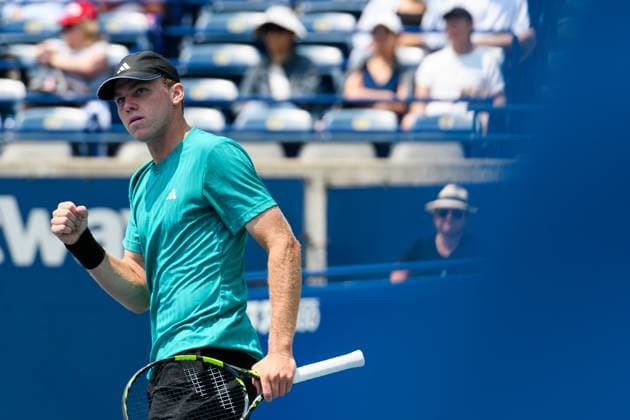 August 2, 2025, Toronto, Ontario, Canada: ALEX MICHELSEN of the US celebrates a point against LEARNER TIEN of the US during the National Bank Open Presented by Rogers at Sobeys Stadium. Toronto Canada - ZUMAr228 20250802_znp_r228_004 Copyright: xVasiliyxRyabykhx